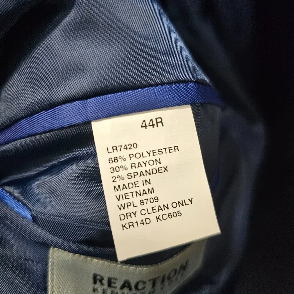 Kenneth Cole 44R Navy Solid 2-Button Sport Coat Blazer Jacket T566